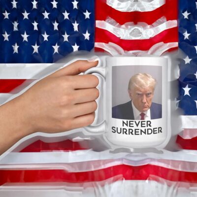 Trump Mug Shot Fulton County GA Never Surrender Coffee Mug