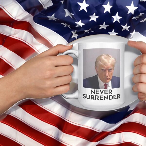 Trump Mug Shot Fulton County GA Never Surrender Coffee Mugs