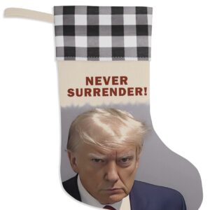 Trump Never Surrender Christmas Stocking White
