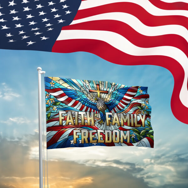 Faith Family Freedom Stained Glass Eagle Flags 2024