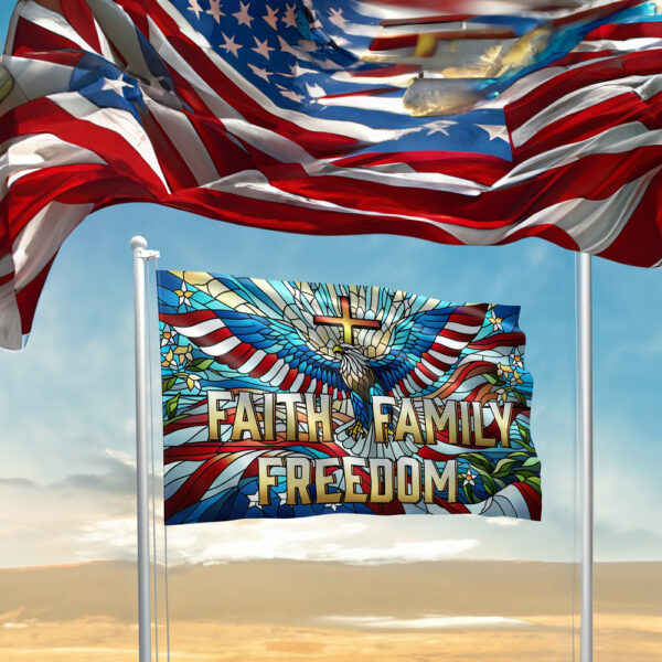 Faith Family Freedom Stained Glass Eagle Flags
