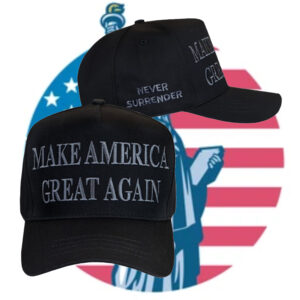 Trump Never Surrender Black MAGA Retro Trucker Hat1